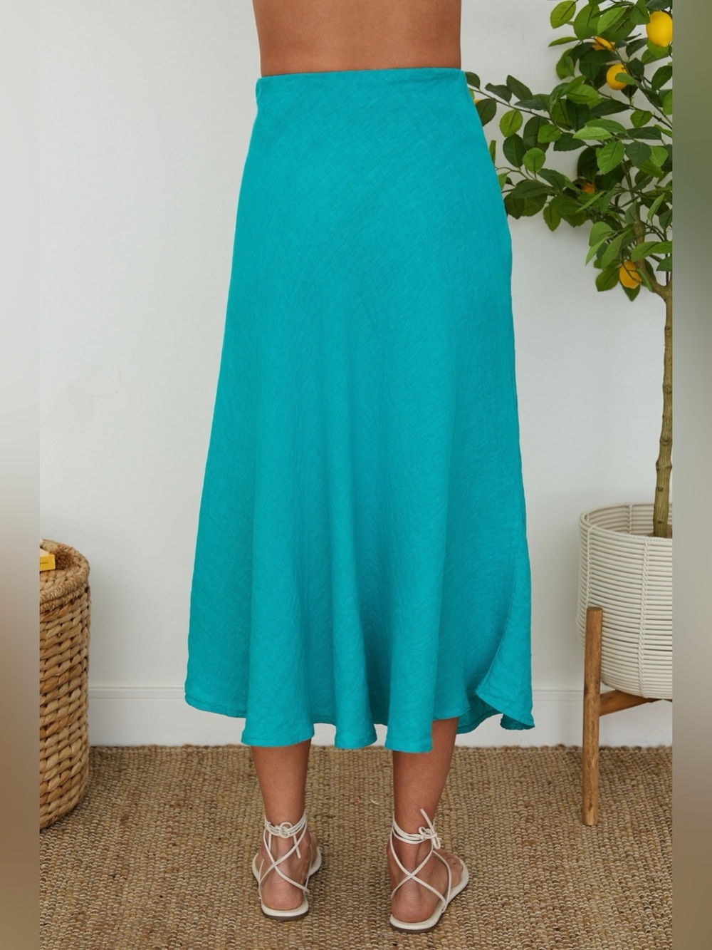 (113002-CAP) SOLID LINEN MIDI SKIRT - Picture 3 of 4